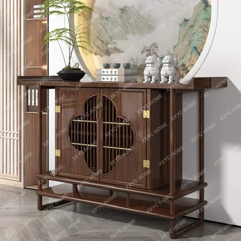 X-S  New Chinese-style entrance table, ebony wood strip case against the wall case, ultra-narrow solid wood entrance cabinet HG