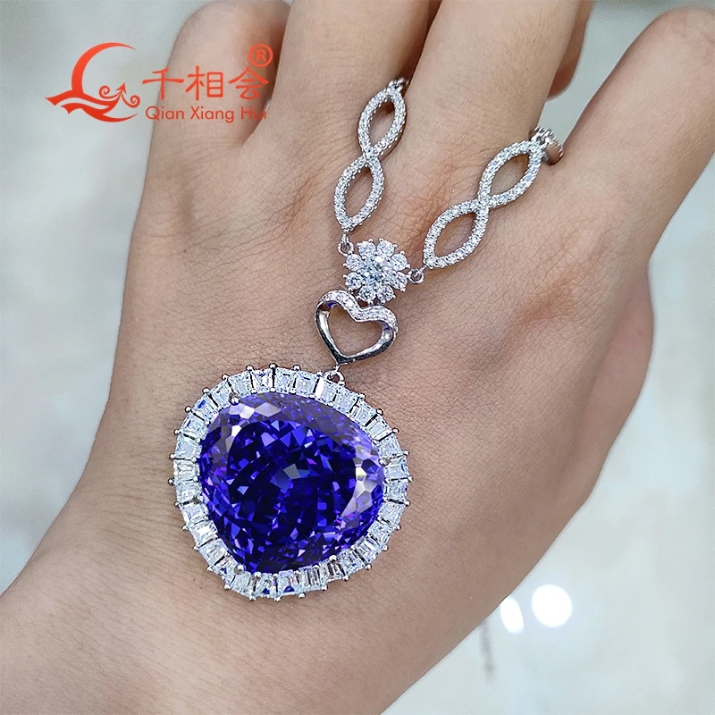 S925 argento moda matrimonio blu tanzanite colore cz o pietra moissanite Titanic cuore dell'oceano amore per sempre collana con ciondolo