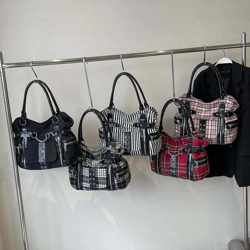 SHELKSBAG الشرير منقوشة حقيبة كتف صعود القوطية البديل تكبيل مقبض علوي حمل المرأة 2025 العصرية الجديدة في حقائب كروسبودي