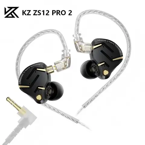 KZ ZS12 Pro 2 Flagship-Grade HiFi IEM Earphones Ultra-Linear 1DD+5BA Hybrid Driver Clarity Sound Wired Headphones Detachable Cable Ergonomic Gaming Earbuds