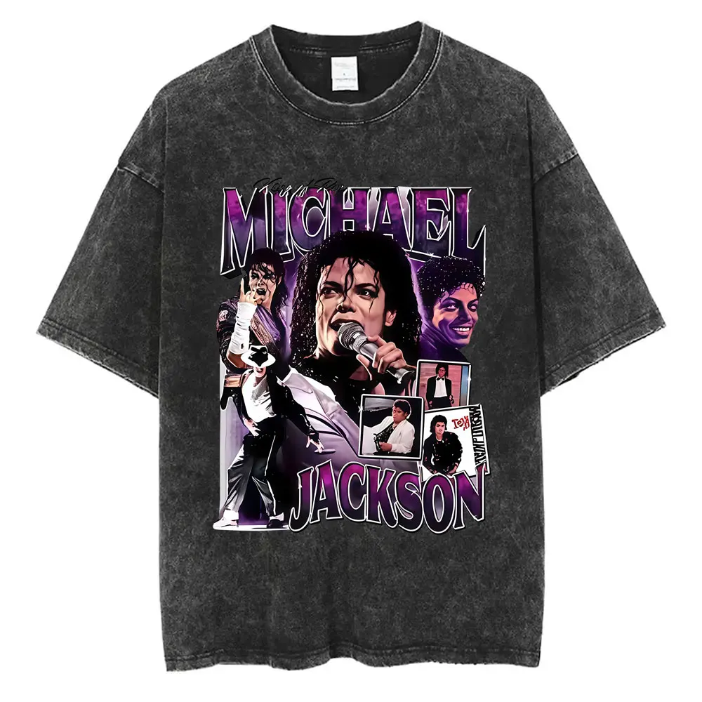 Washed Vintage Michael Jackson King of Pop Graphic T-shirt Men Women Retro Gothic Rock T-shirts Male Casual Oversized T Shirts