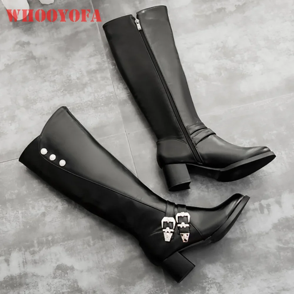 

Brand New Sweet Black Brown Women Knee High Boots Sexy Round Toe Med Square Heels Lady Shoes Plus Small Big Size 13 31 43 46 52