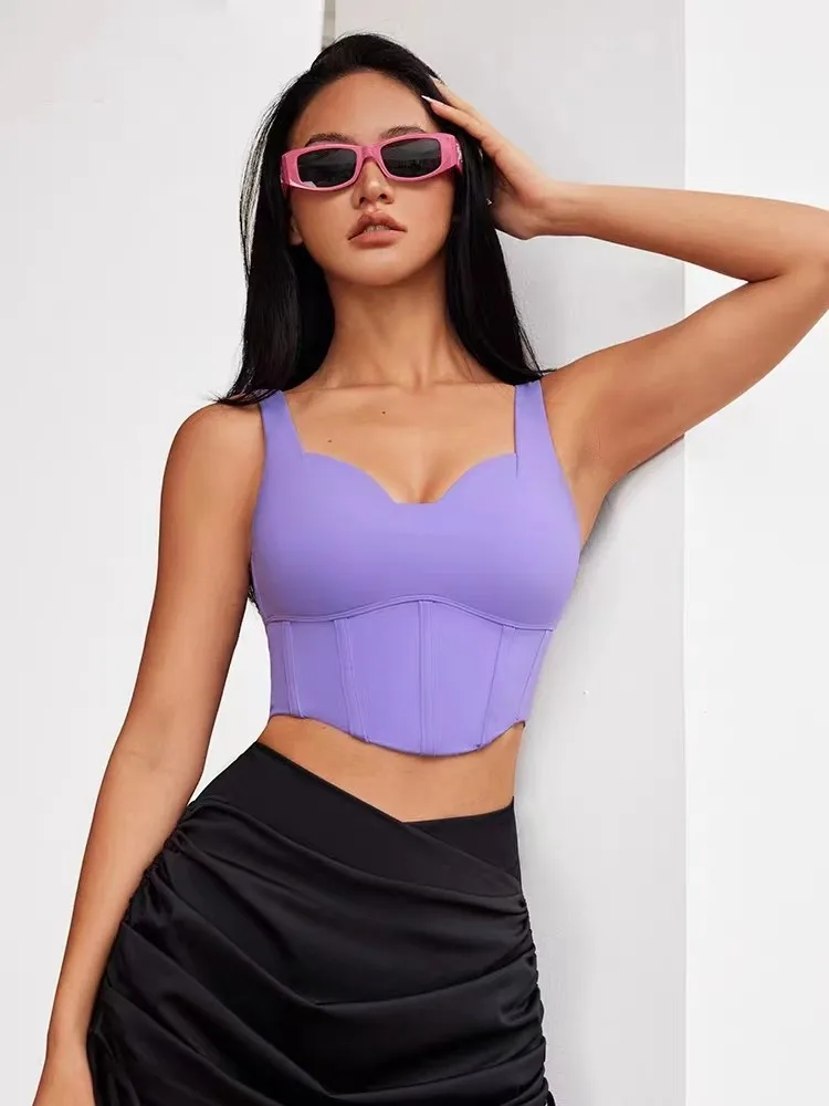 

Tight Waist Shockproof Sports Bras Gym Crop Tops with Chest Pads Running Workout Vests Yoga Bras Women Corsets Fitness Clothing