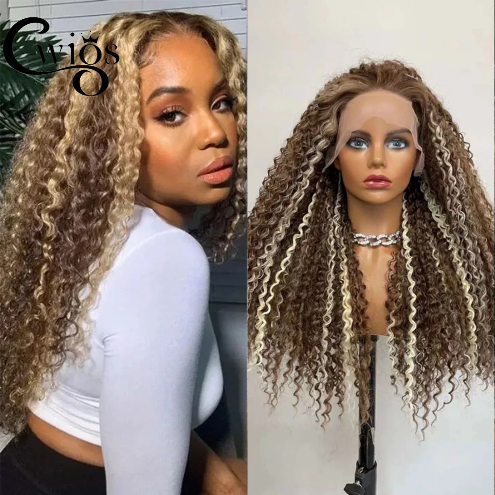 

C-wig Hot Selling Highlight Honey Blonde Color 13*4 Free Part Transparent Jerry Curl Synthetic Lace Wigs for Black Women