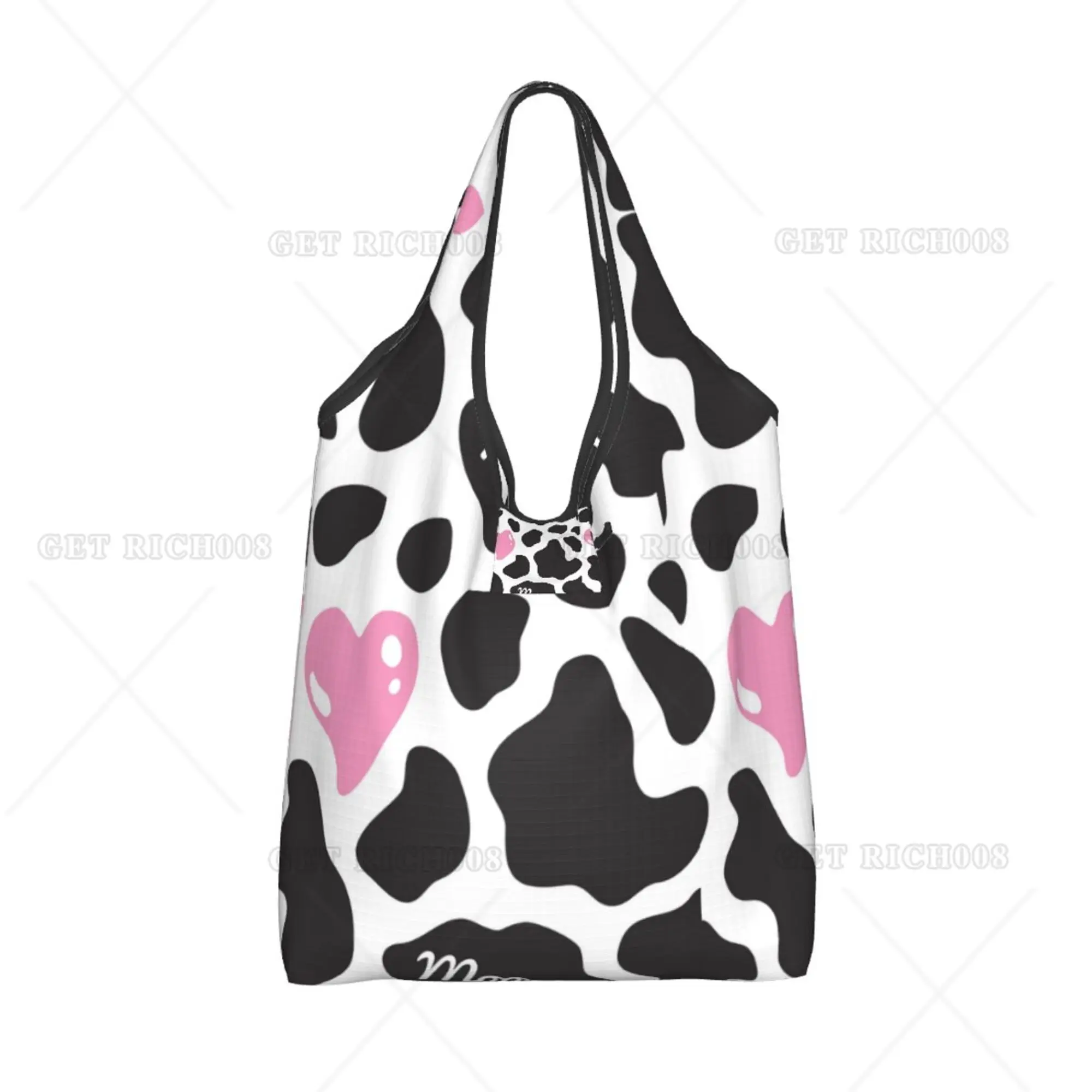 Cow Print Moo Love Women Shooper Shopping Bag Folding Tote Bag Grocery Bags Reusable Tote Bag for Outdoor Eco Bag Picnic