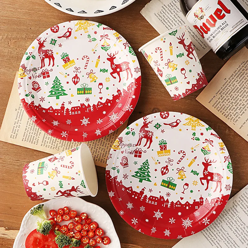 Creative Paper Cup And Paper Plate Disposable Tableware Suit Christmas Holiday Atmosphere Decoration Household Party Supplies