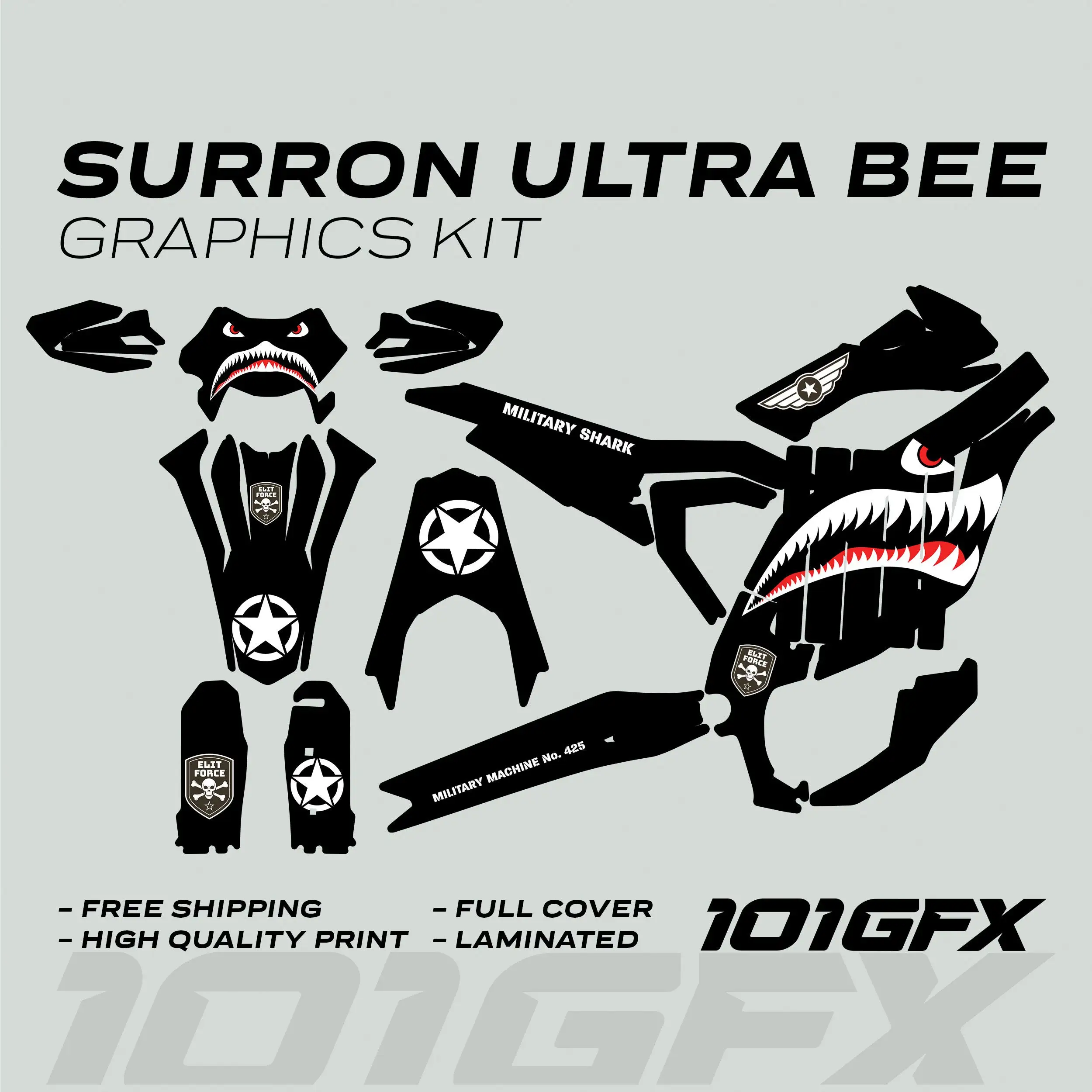 Graphics Kit MILITARY SHARK BLACK army camouflage Stickers Laminated eBike  Decals Wrap Protection For Surron Ultra Bee