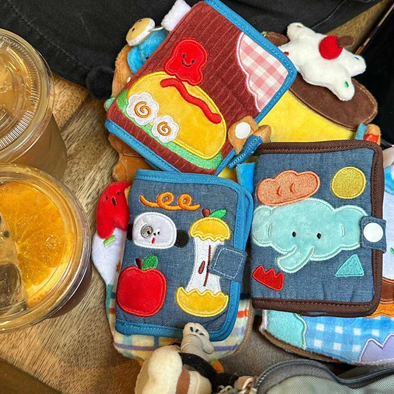 

2025 New Cute Canvas Wallet Short Zipper Purse Small Fold Denim Corduroy Card Coin Holder Cartoon for Women