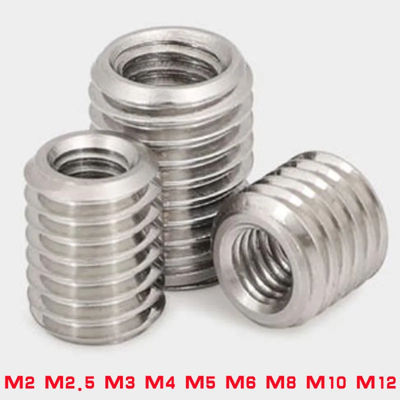 2/5PCS M2.5 M3 M4 M5 M6 M8 M10 M12 304 Stainless Steel Inside Outside Thread Adapter Screw Thread Insert Sleeve Conversion Nut