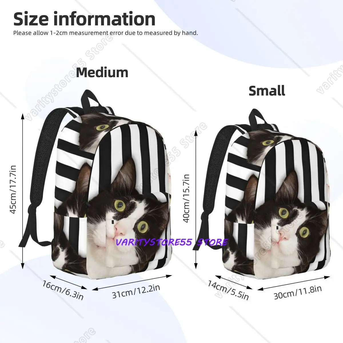 Funny Black Cat Strips Backpack Daypack Large Capacity Children BookBag School Bag Shoulder Bags for Boys Girls