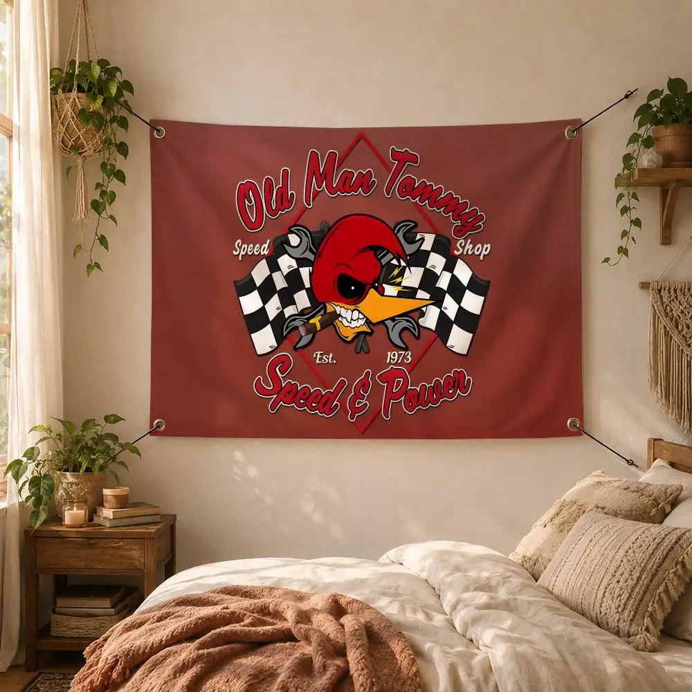 Cartoon Mr Horsepower Design Flags Decorative Flag Banner for Outdoor Garden Yard Camping Party Home Wall Hanging Decor