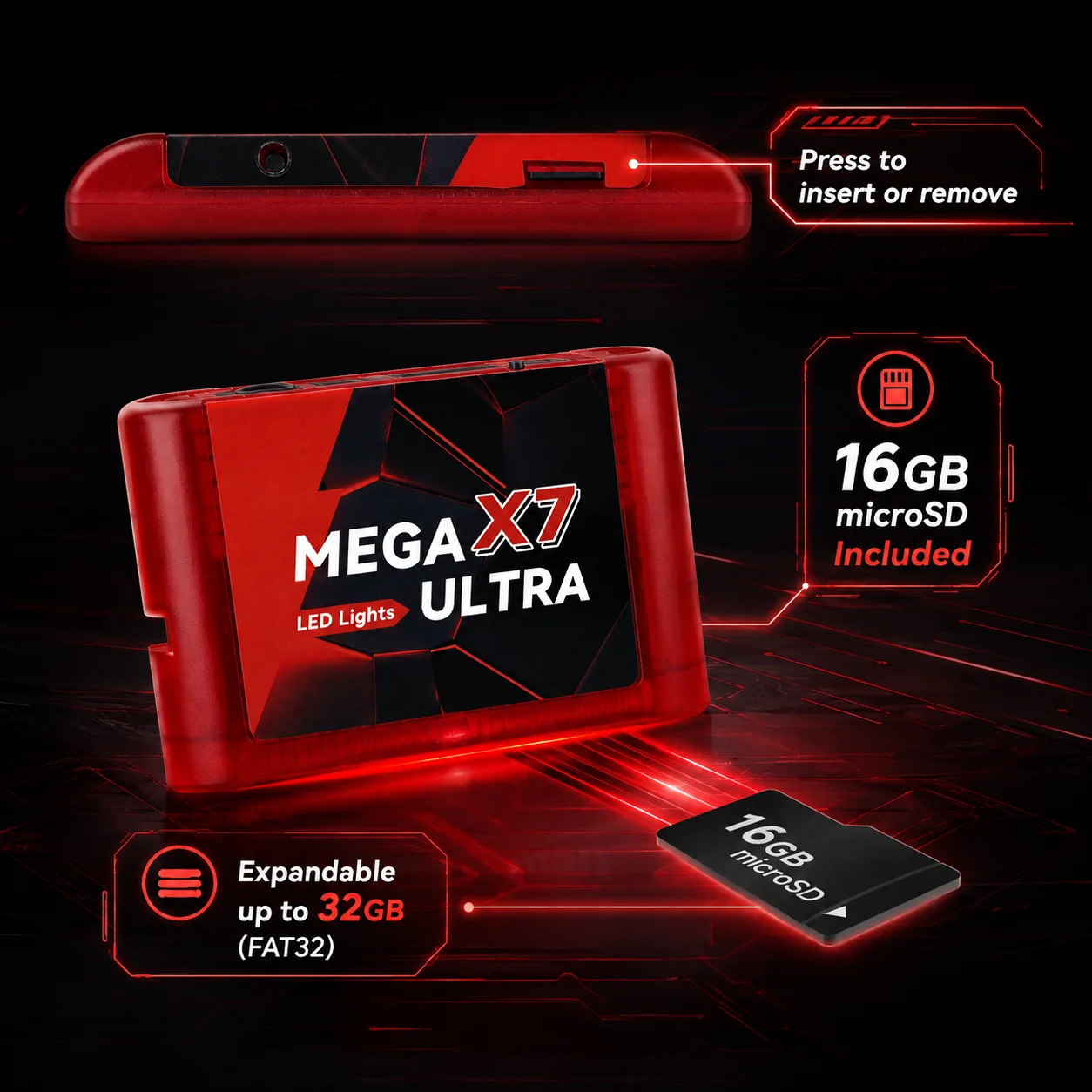 Wkład z lampką LED Instant Save Mega X7 Ultra z instrukcją obsługi do konsoli SEGA GENESIS Mega Drive USA/Japonia/EUR MegaDrive — zdjęcie produktu 3