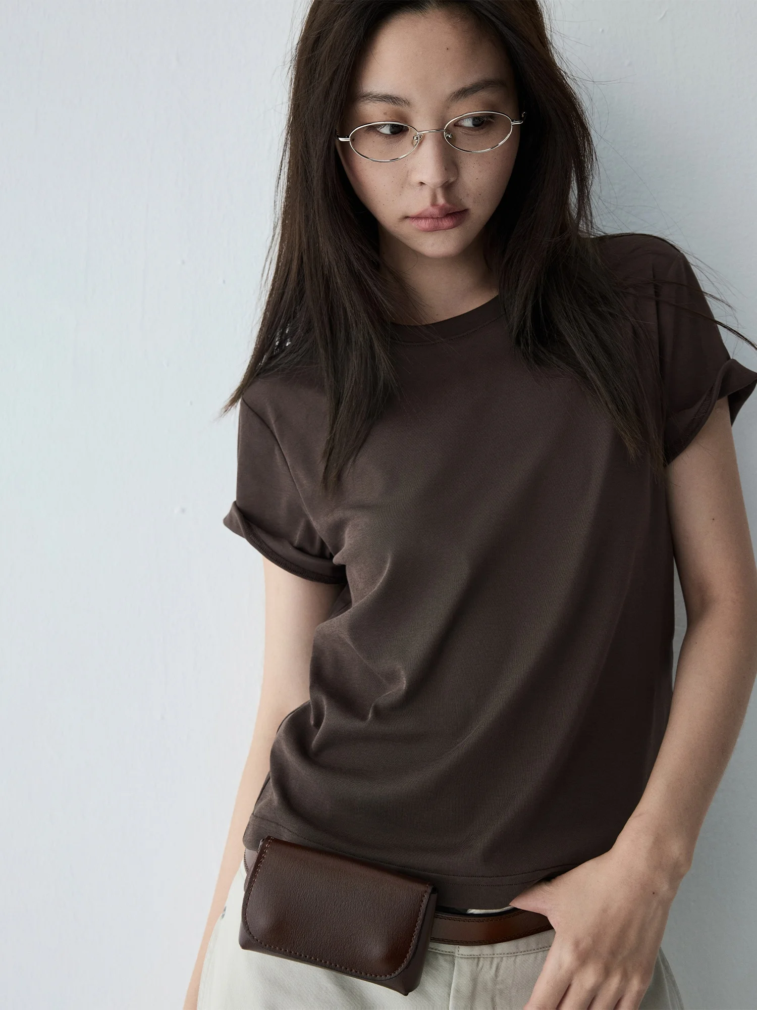 Caramel T 60s Twisted Craft Vintage Brown Shoulder Loose Short Sleeve T Shirt Casual Style round Neck Cotton Blend Women Top