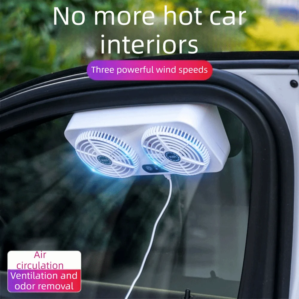 USB Powered USB Car Cooling Fan 5W Power Energy Saving Car Exhaust Fan 3 Levels Adjustable Front/Rear Window Car Ventilator