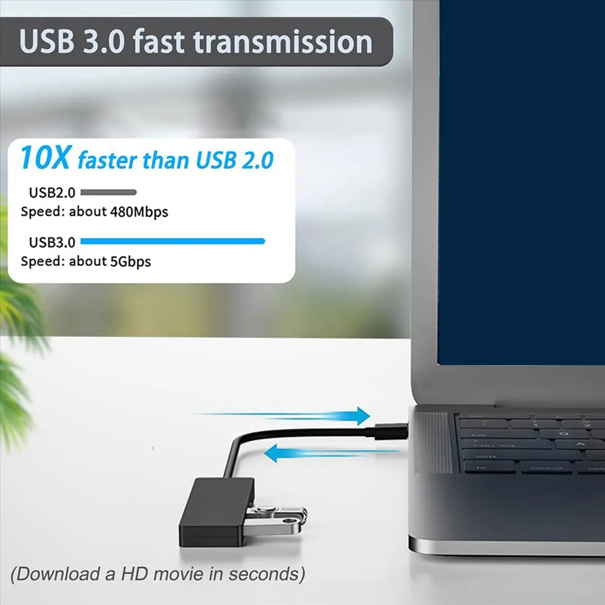 A46U 4 Ports USB Hub, USB 3.0 Hub USB Splitter USB Expander for Laptop, Flash Drive, HDD, Console, Printer, Camera,Keyboard