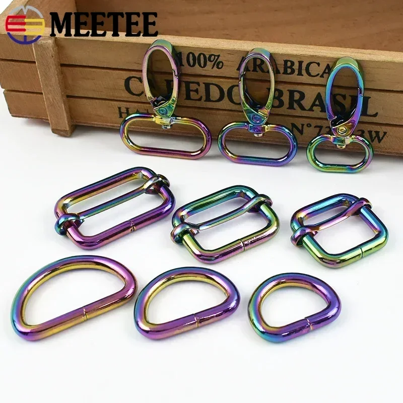 5/10Pc 20-38mm Metal Bag Strap Buckle Rainbow Swivel Lobster Clasp Tri-Glide Slide D Ring Adjuster Carabiner Pet Collar Handware