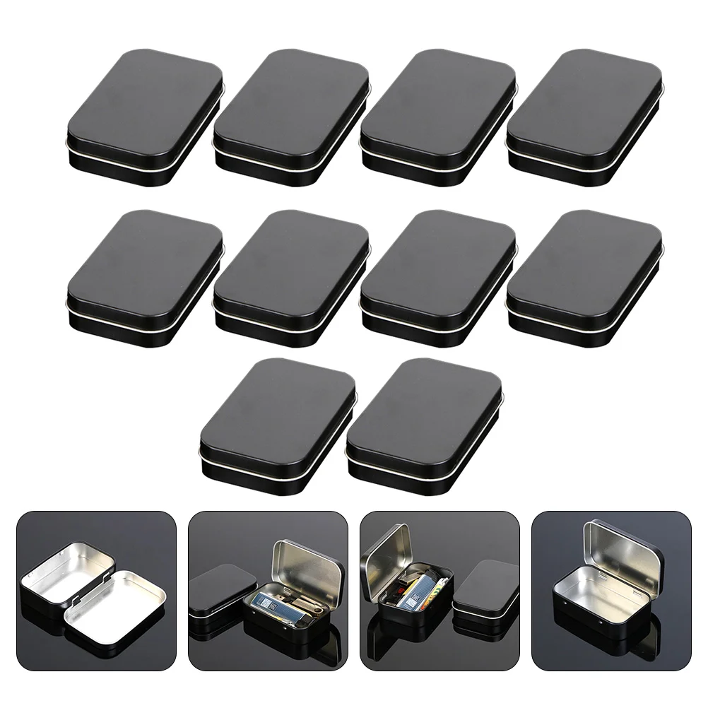 10 Pcs Tin Box Tinplate Black Metal Container with Lid Mini Candles Storage Tins Lids