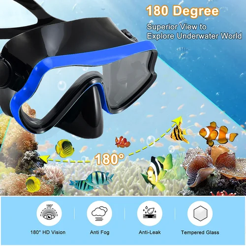 Imagen 2 del producto Máscara Fin Snorkel Set Equipo de snorkel para adultos Vista panorámica Máscara de snorkel Aleta de buceo ajustable Snorkel superior seco y bolsa de viaje