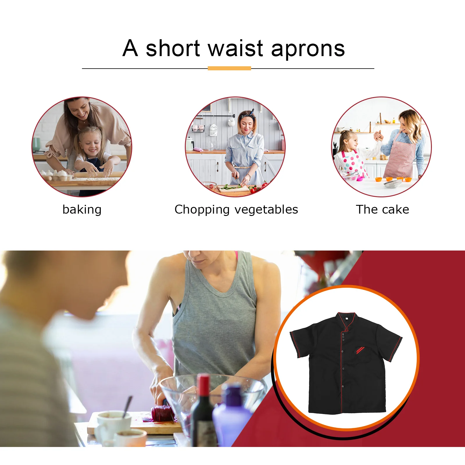 Short Sleeve Chef Shirt Black L Size Catering Uniform Restaurant Hotel Kitchen Workwear Breathable Wash Resistant