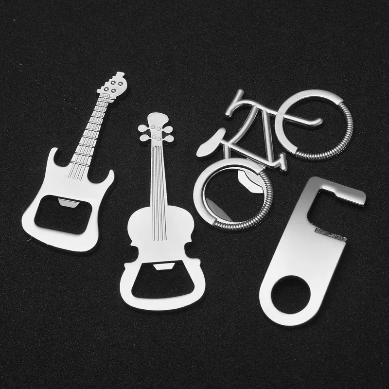 2021 New Metal Beer Keychain Bottle Opener Shark/Guitar Style Kitchen Accessories Wedding Party Favor Gifts