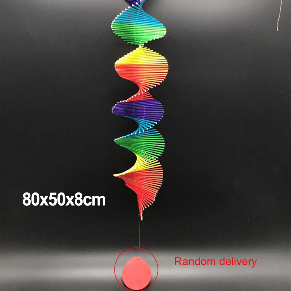 Twisted Rainbow Wind Chime Pendant Colourful Kindergarten Garden Decorative Rainbow Wind Spiral Pendant Hanging 80*50*8cm