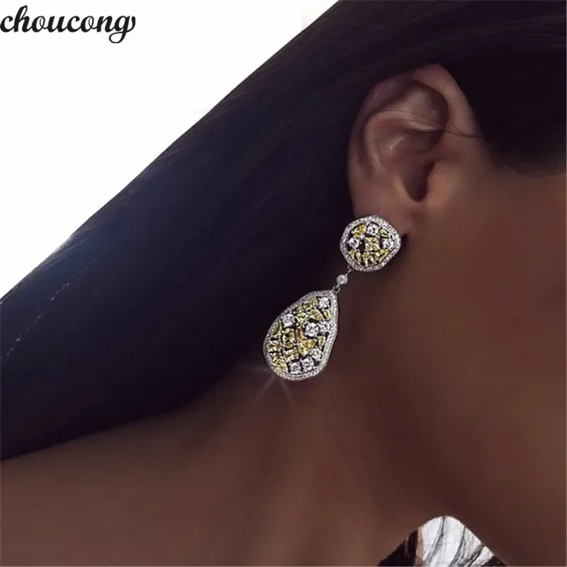 choucong FRUGO Drop earring Lab diamond White Gold Filled statement Wedding Dangle Earrings for women evening Party jewelry