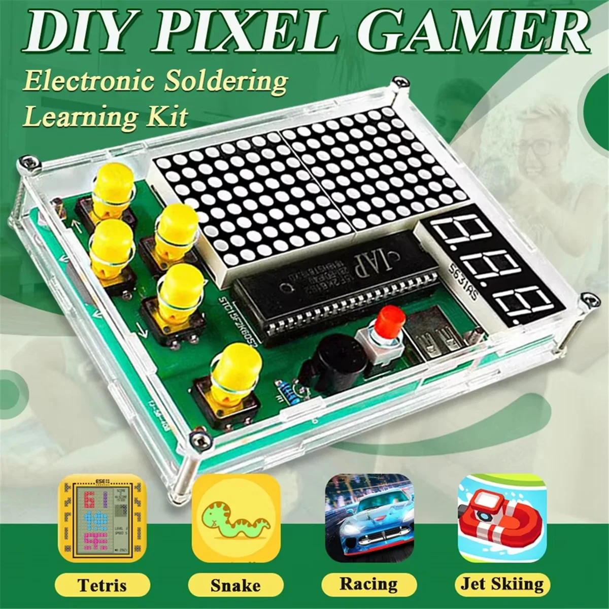 QA88X DIY Pixel Game Maker Kit Electronics DIY Soldering Project Practice Solder Learning Assembly with Shell Race Car Games