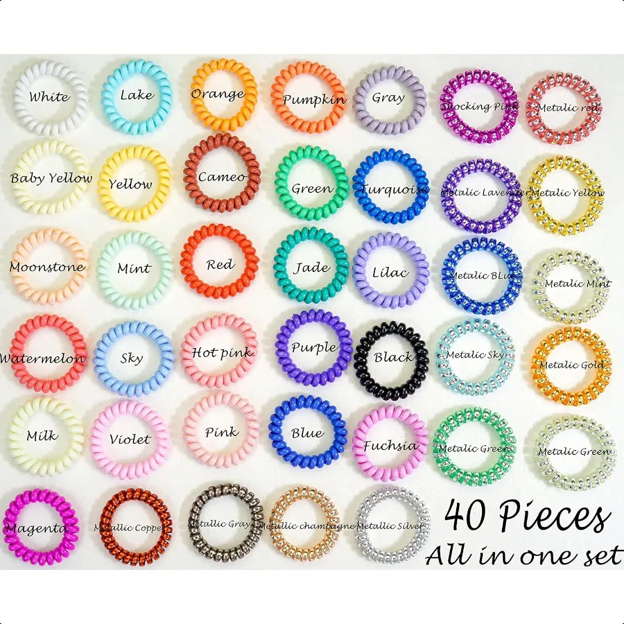 Lazos para el cabello en espiral, paquete de 40 sin arrugas, multicolor, impermeable, cable para teléfono, bobinas para el cabello, lazos elásticos para el cabello, accesorios para el cabello para mujeres y niñas