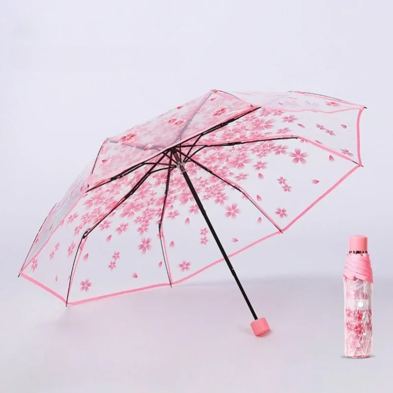 Creative Hand Movement Transparent Male Female Umbrella Cherry Blossom Style Personalized Couple Student Clear Beach Umbrella