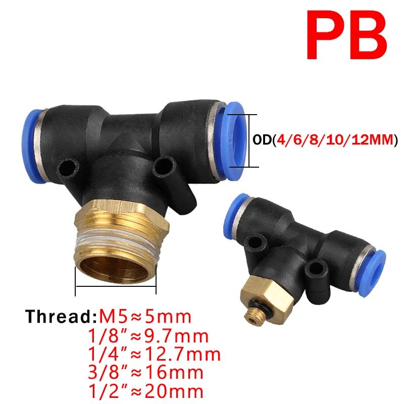 Ar pneumático conector encaixe, mangueira encaixes conectores rápidos da tubulação, PC, PCF, SL, PB, PL, 6, 8, 10, 12 rosca, 1/8 \