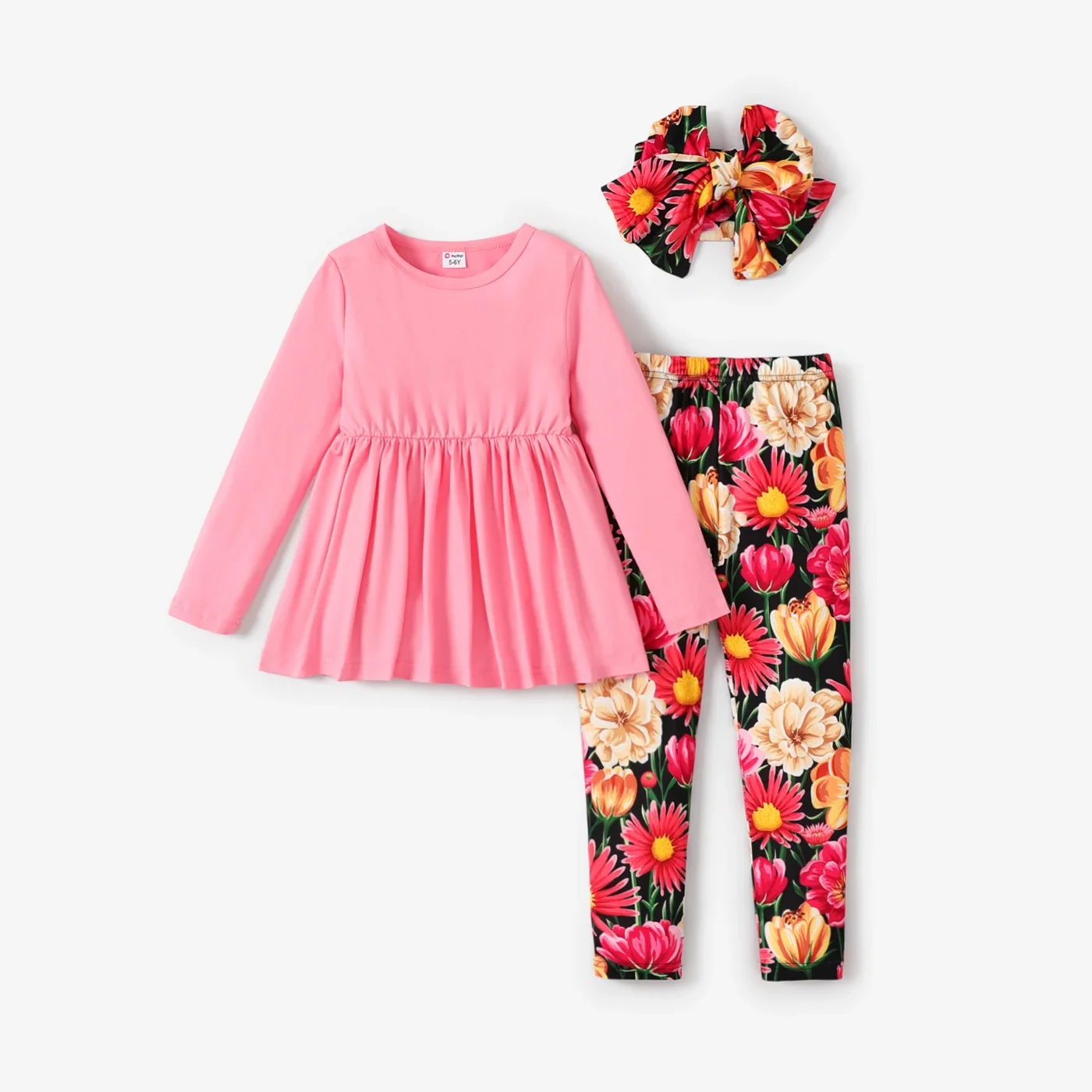 PatPat 3PCS Kid Girl Floral Elegant Set Soft and Comfortable  Perfect for Outings and Daily Wear Basic Style