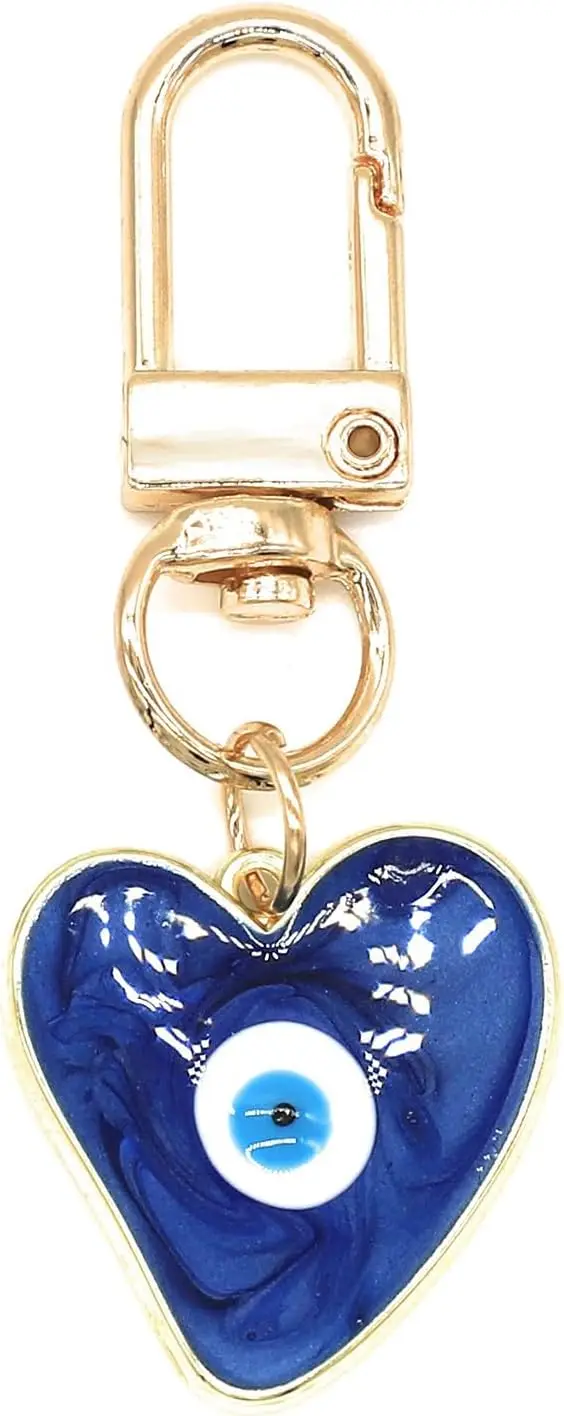 Evil Eye Keychains Sweat-heart Keychains Protection Charm for Women Men Car Key Ring Bag Purse Accessories Christmas Gifts