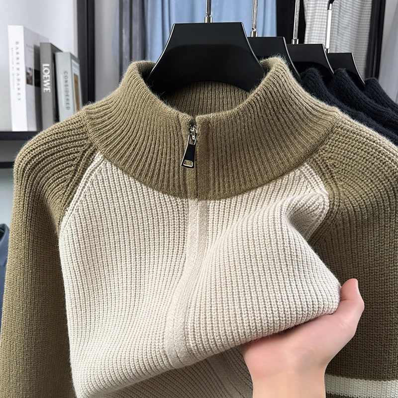 Hochwertige Herren-Strickjacke, Modemarke, gestreift, mit Reißverschluss, Stehkragen, Herbst/Winter, neuer, personalisierter, lässiger Pullover-Mantel – Detail 10