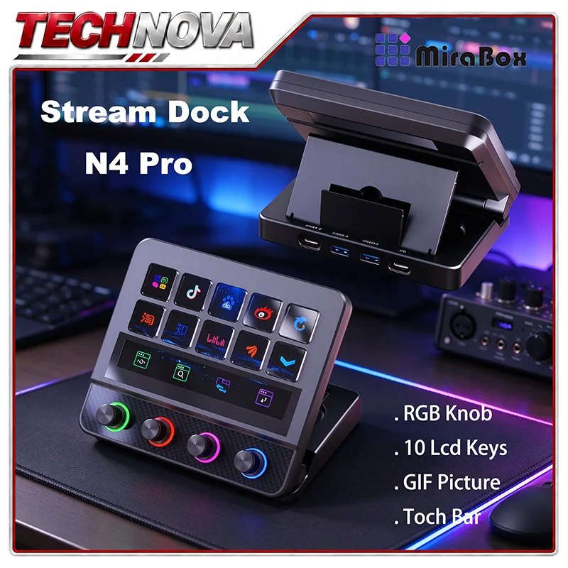 Mirabox N4 Pro 10-Key Visual Stream Deckmini keyboard Streamdeck Deck Dock Macro Pad Controller Desktop Console Stream Desk