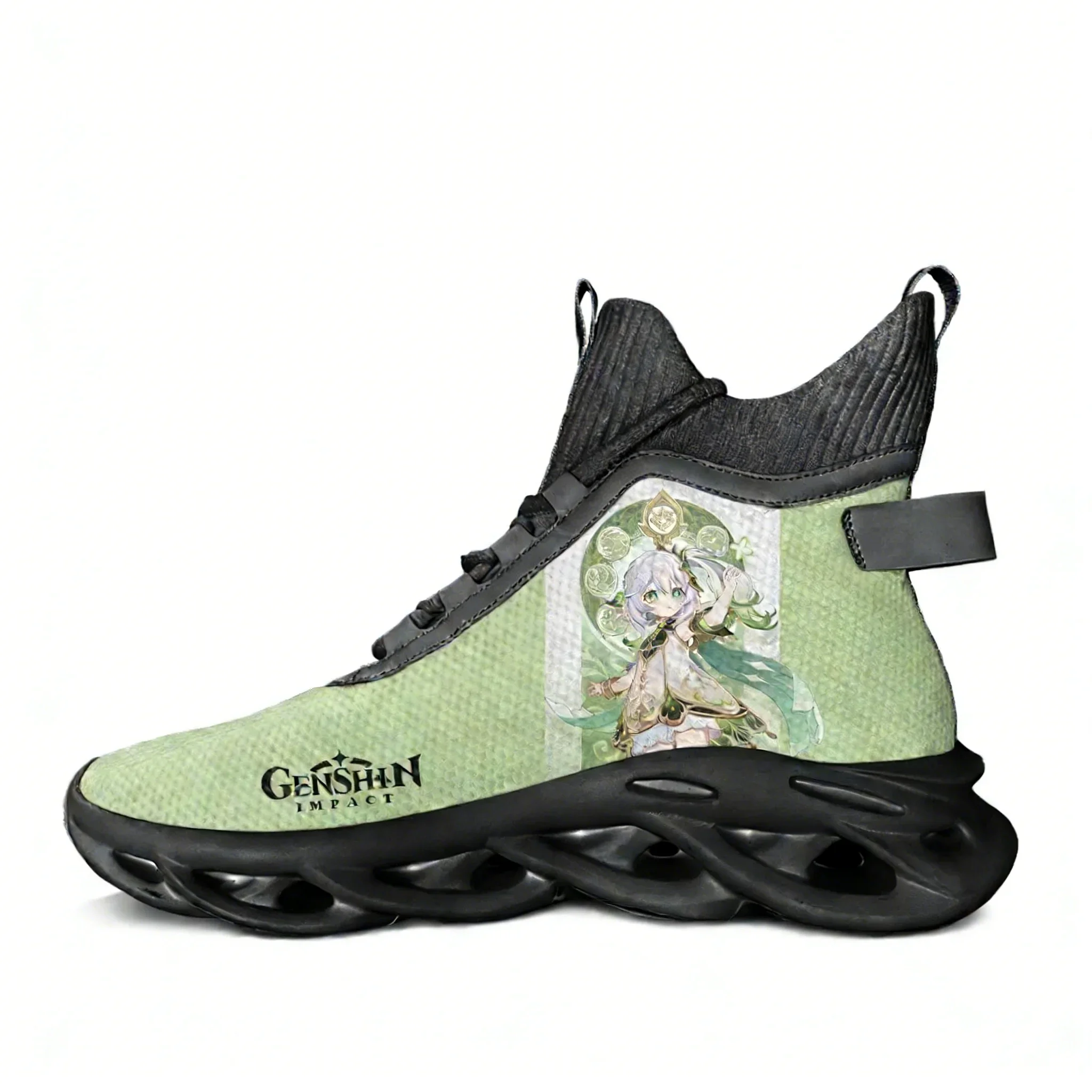 

Кроссовки Genshin Nahida с высоким верхом, на плоской подошве, для мужчин и женщин, спортивные, для бега, высококачественные, на шнуровке, сетчатые, индивидуальный дизайн