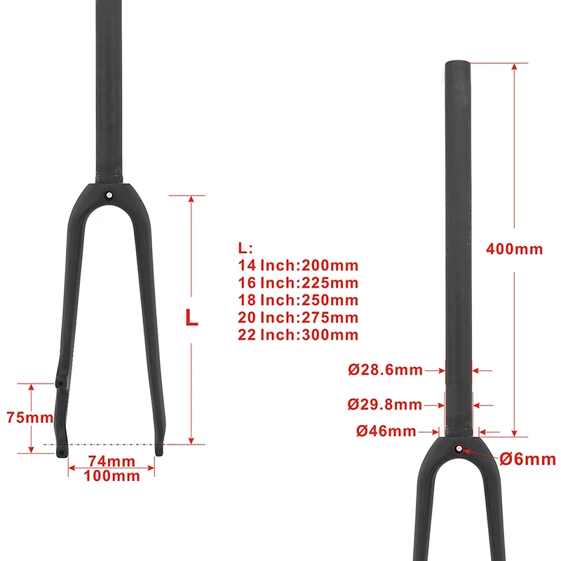 

14 16 18 20er small wheel Folding bike matt 3K full carbon fibre bicycle front fork disc V brake hard forks