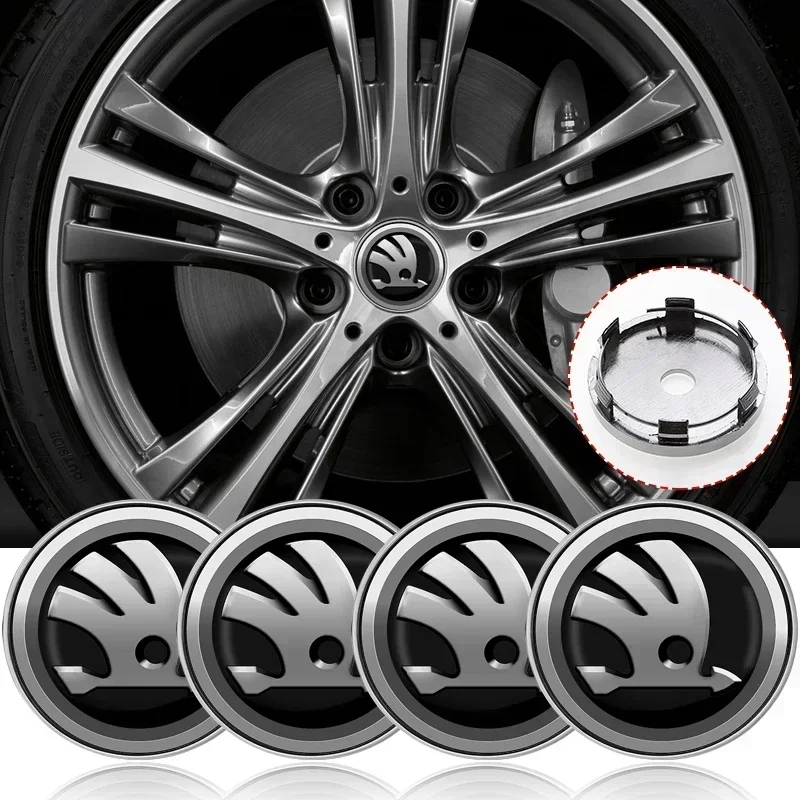 4pcs 56mm+60mm Car Wheel Center Hub Cap Rim Cover Emblem Stickers For Skoda Octavia Fabia Kamiq Kapoq Kodiaq Rapid SCALA Superb