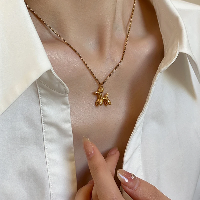 Stainless steel Gold Color Chain Balloon Puppy Pendant Necklace New Collarbone Sweater chain women's accessories fashion jewelry