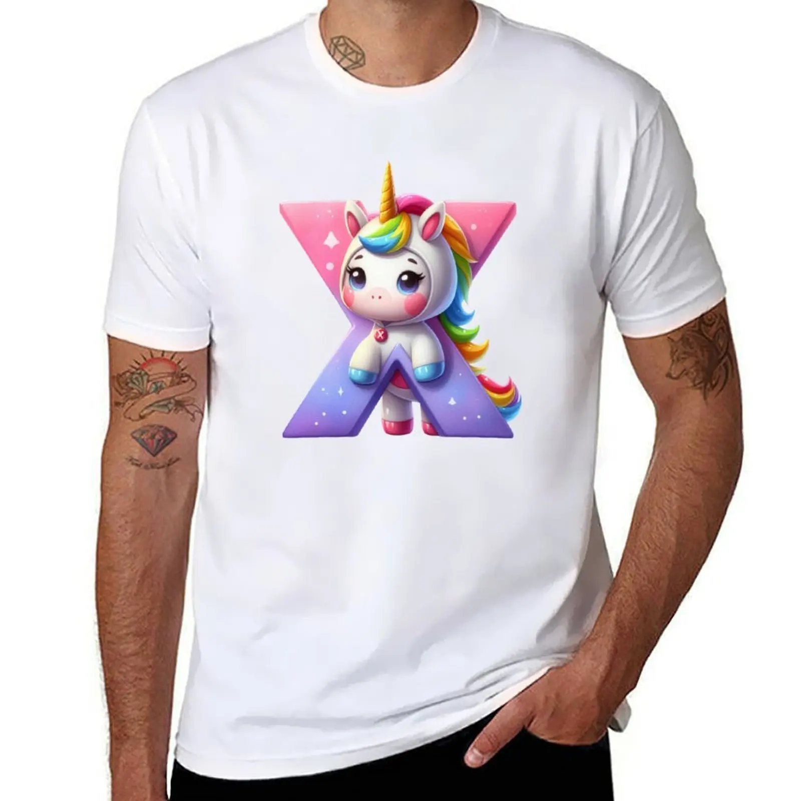 

Unicorn kawaii alphabet monogram letter X T-Shirt man t shirt cotton cotton t shirts high quality T-Shirt