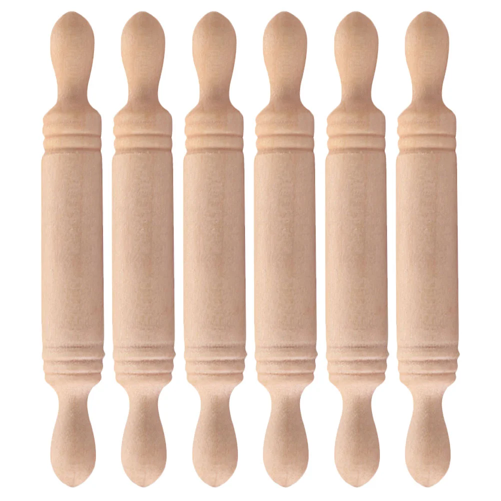 6 Pcs Mini Wood Rolling Pin Kids Pretend Play Toy Roller Wooden Photo Prop House Decor Decoration Tiny Child