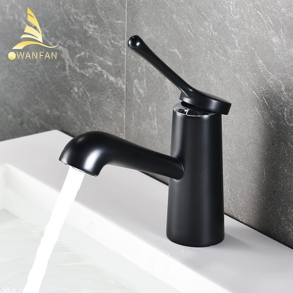 Basin Faucets Black Finish Bathroom Faucet Hot and Cold Water Basin Mixer Tap Brass Toilet Sink Water Crane Short Style 855872