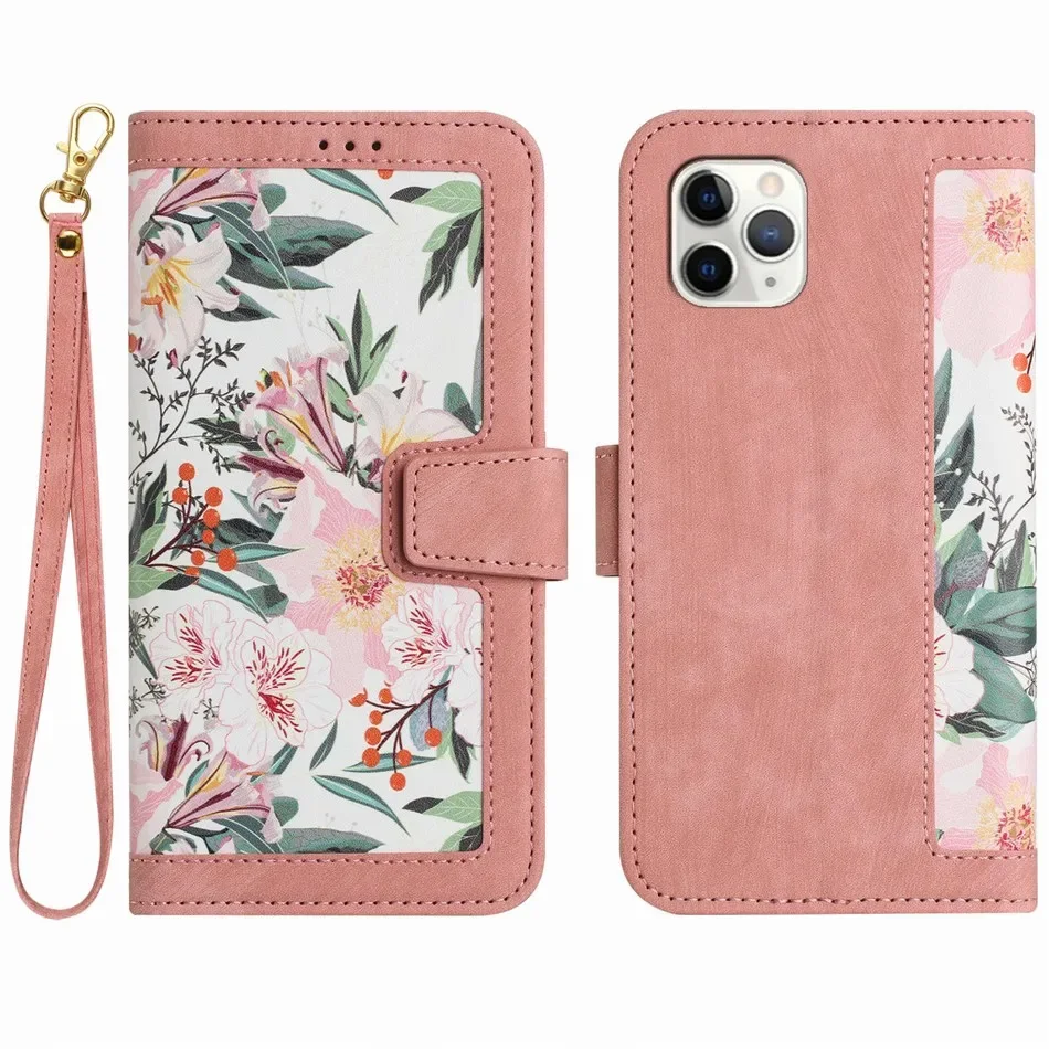 Malerei Kunst Blume Leder Telefon Brieftasche Fall Buch Für Samsung Galaxy S25 S24 S23 S22 S21 S20 FE A06 A16 A26 A36 A56 Flip-Cover – Detail 13