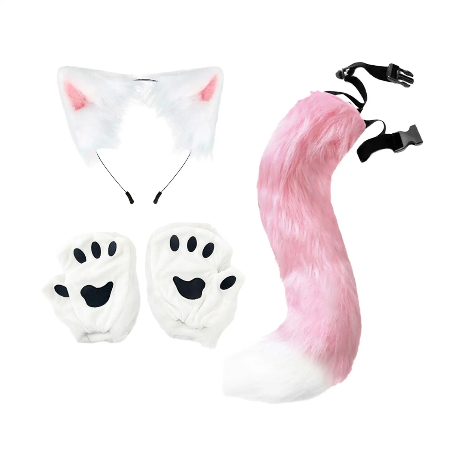 Fancy Dress Animal Ears Headband Tail Set Cat Fox Cosplay Accessories for Halloween Party Photo Prop Show