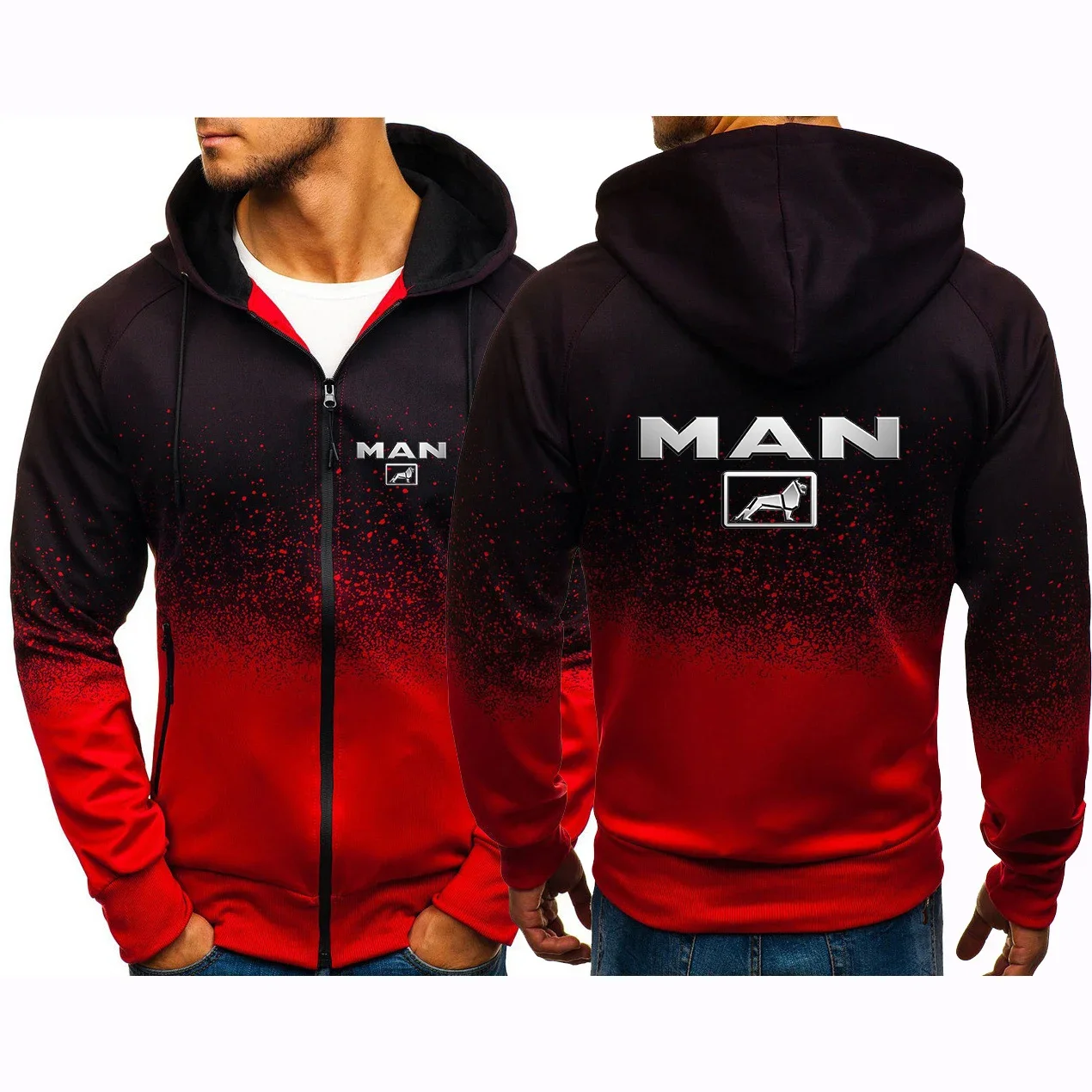 2024 MAN Truck Logo Print Spring Autumn Men\'s Casual Gradient Color Cardigan Comfortable Breathable Hooded Zip Jacket Sweatshirt