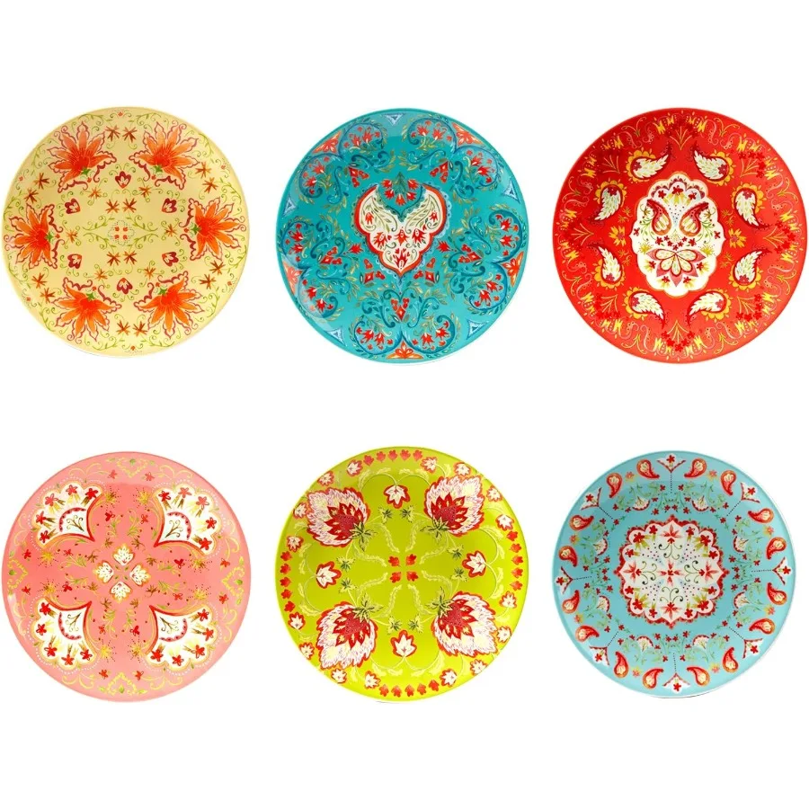 

Francesca 8.5" Salad Dessert Plates Assorted Designs Multicolored Medium Set of 6