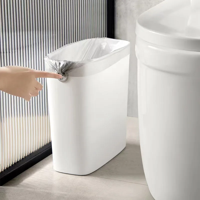 Plastic Waste Bin Trash Can for Kitchen Bathroom Trash Bin Bedroom Living Room Home Dustbin without Pressure Ring Garbage Can