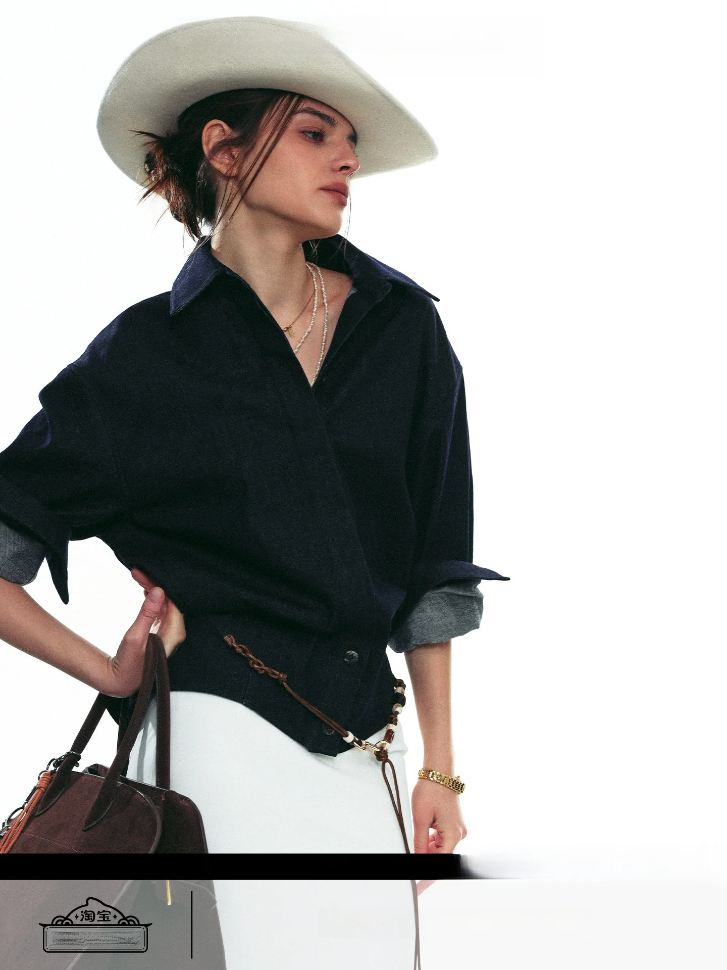 

Slim Fit Long Sve Denim irt Women's Autumn New Sle Waist Cinched ort Length Original Design Casual Faion Top