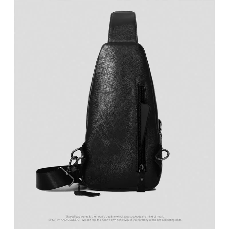 حقيبة صدر من جلد البقر الأسود للرجال من الجلد الطبيعي حقيبة كتف كاجوال للرجال بكتف واحد أو حقيبة كروس #2