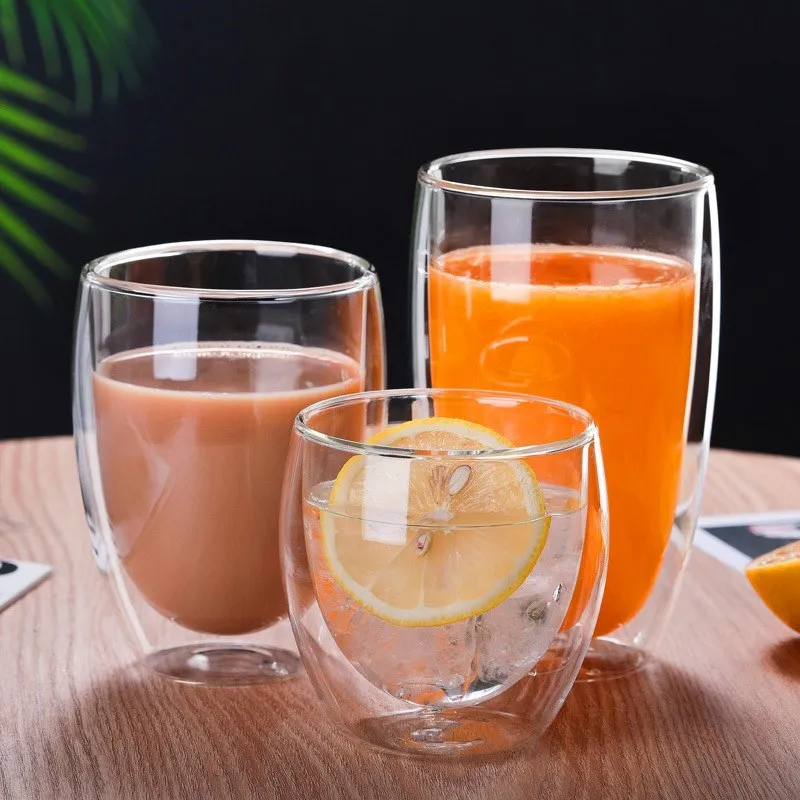 2-6pcs Double Wall Glass Cup Heat Resistant Tea Milk Lemon Juice Coffee Water Cup Bar Drinkware Lover Gift Creativity Glass Cup