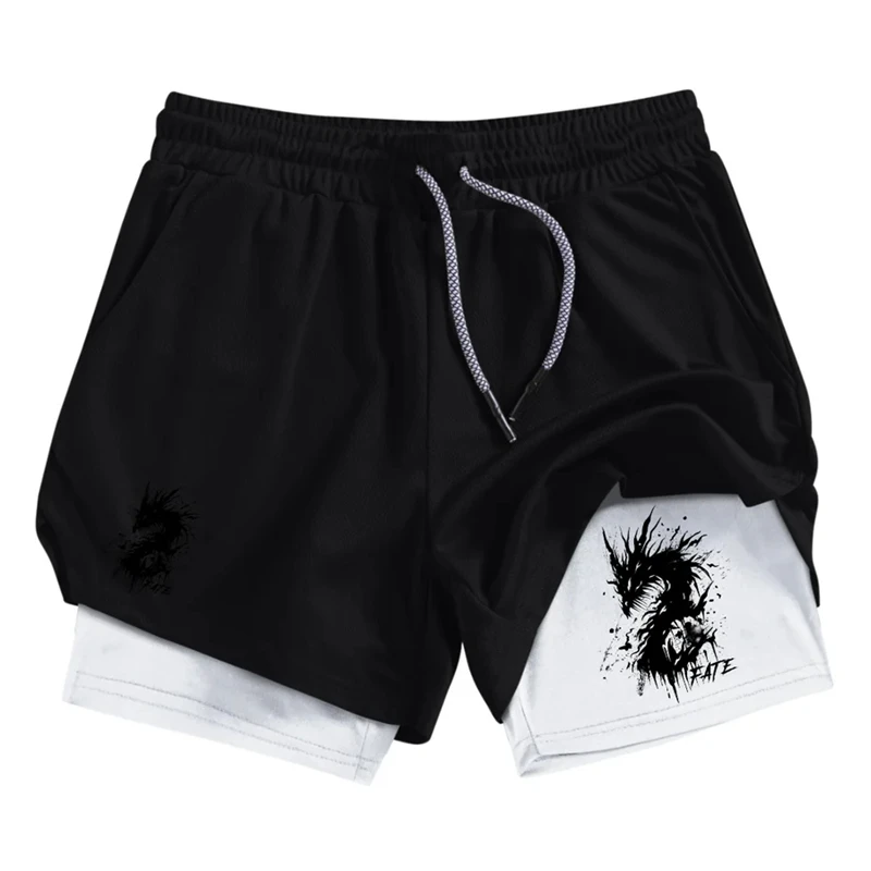 

Dragon Print 2 in 1 Performance Shorts for Men Athletic Breathable Quick Dry Shorts with Phone Pocket Gym Workout Running Shorts